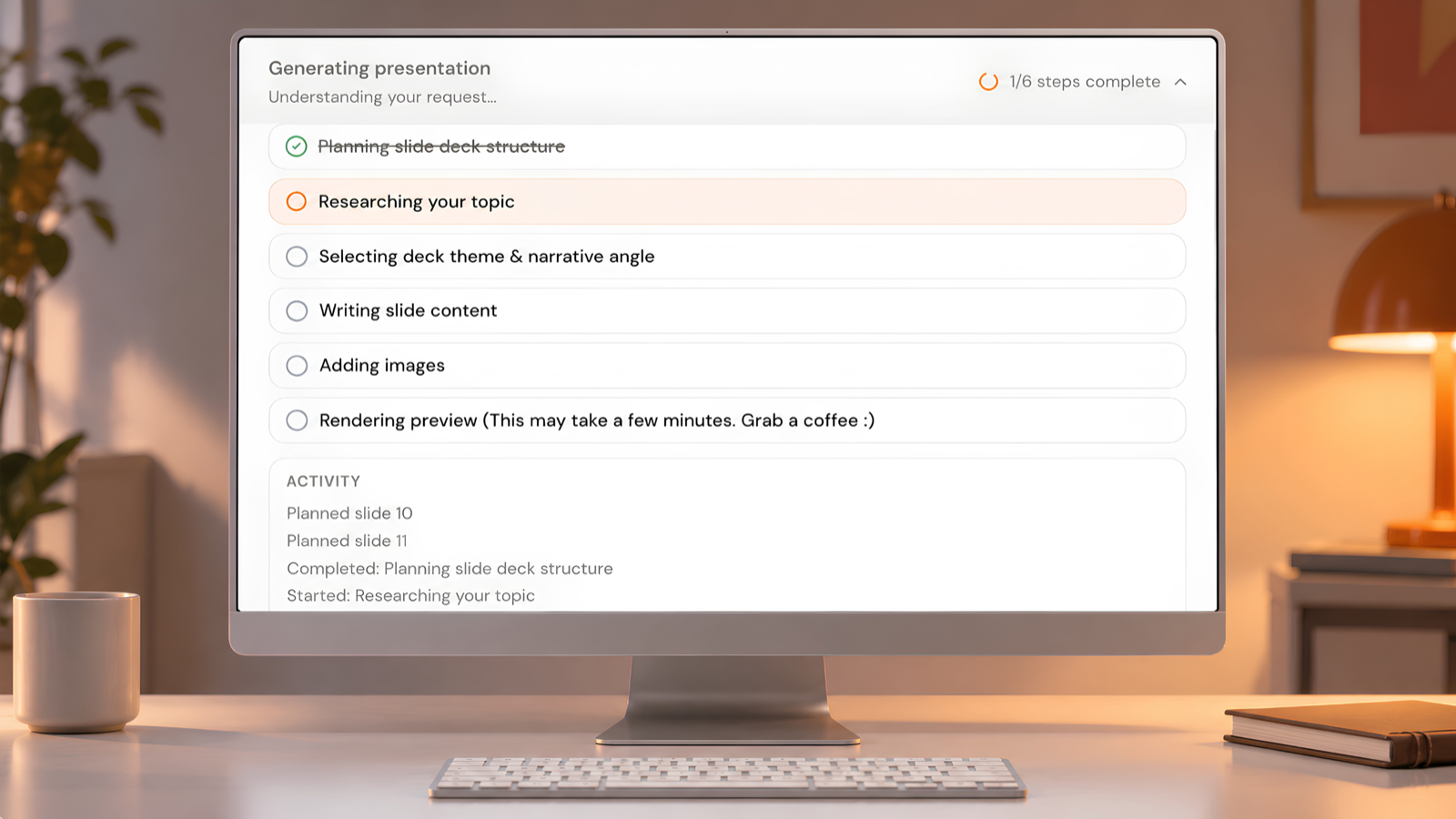 Yworq Atlas AI slide generation in progress