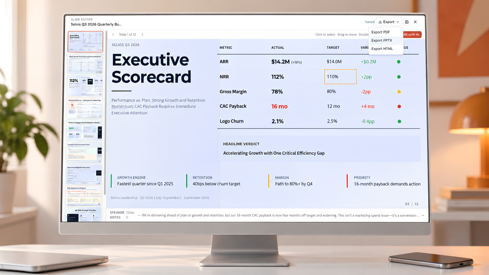 Export AI generated presentation to PDF, PowerPoint PPTX and Google Slides